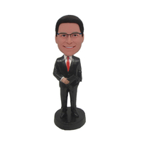 Groomsmen Wedding Bobbleheads Man In Black Suit One Hand In Packet and One Hand With Wallet