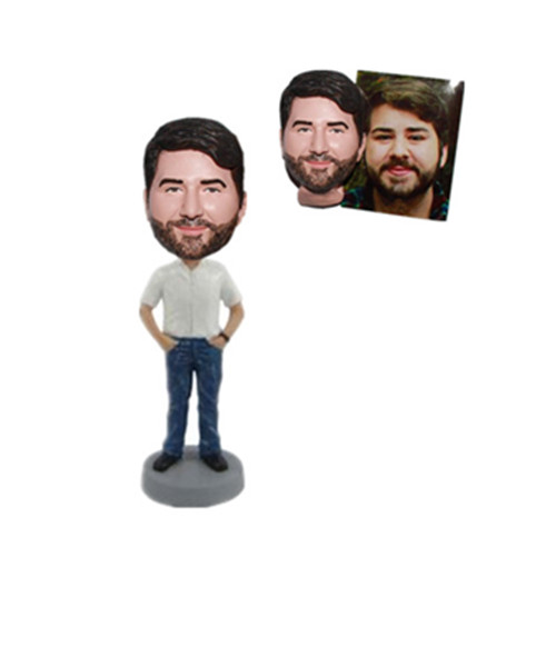 Custom Casual Man Bobblehead Hands in Pockets Promotional Gift