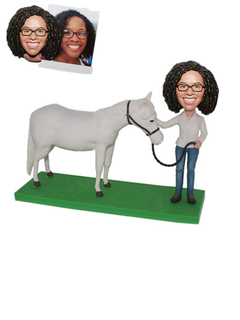 Custom Bobblehead Lady with A White Horse