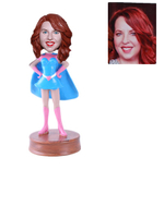 Personalized Superwoman in Blue Suit Blue Cape Custom Bobblehead