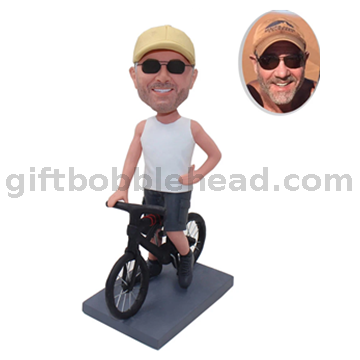 Custom Bike Rider Bobblehead Man on The Bike with One on Waist