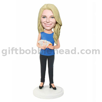 Custom Female Bobble Head Woman with Cards in Hands