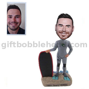Man in Diving Suit with A Surfboard Custom Surfing Bobblehead