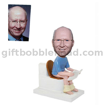 Personalized Custom Male Bobblehead Man Sitting on Toilet with Paper