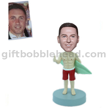 Surfing Bobble Head Custom From Photo Man Holding A Surfboard with Thumb Up