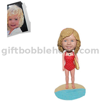 Custom Baby Bobblehead Little Girl on The Beach with A Surfboard Birthday Gift