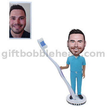 Dentist Holding A Big Toothbrush Customize Bobblehead Dentist's Gift