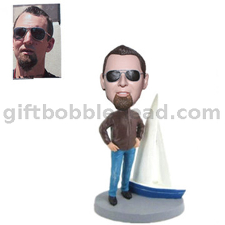 Custom Boating Bobblehead Man Standing Next To The Sailboat