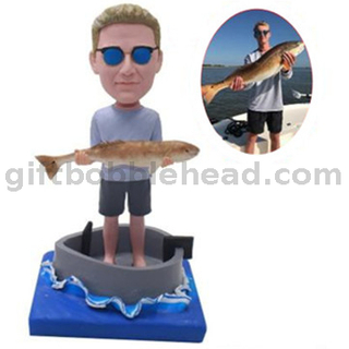 Custom Fishing Bobbleheads Man in The Boat Holding A Big Fish